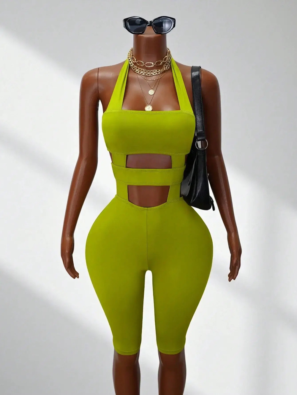 Zara Solid Color Halter Neck Backless Sporty Tight Jumpsuit